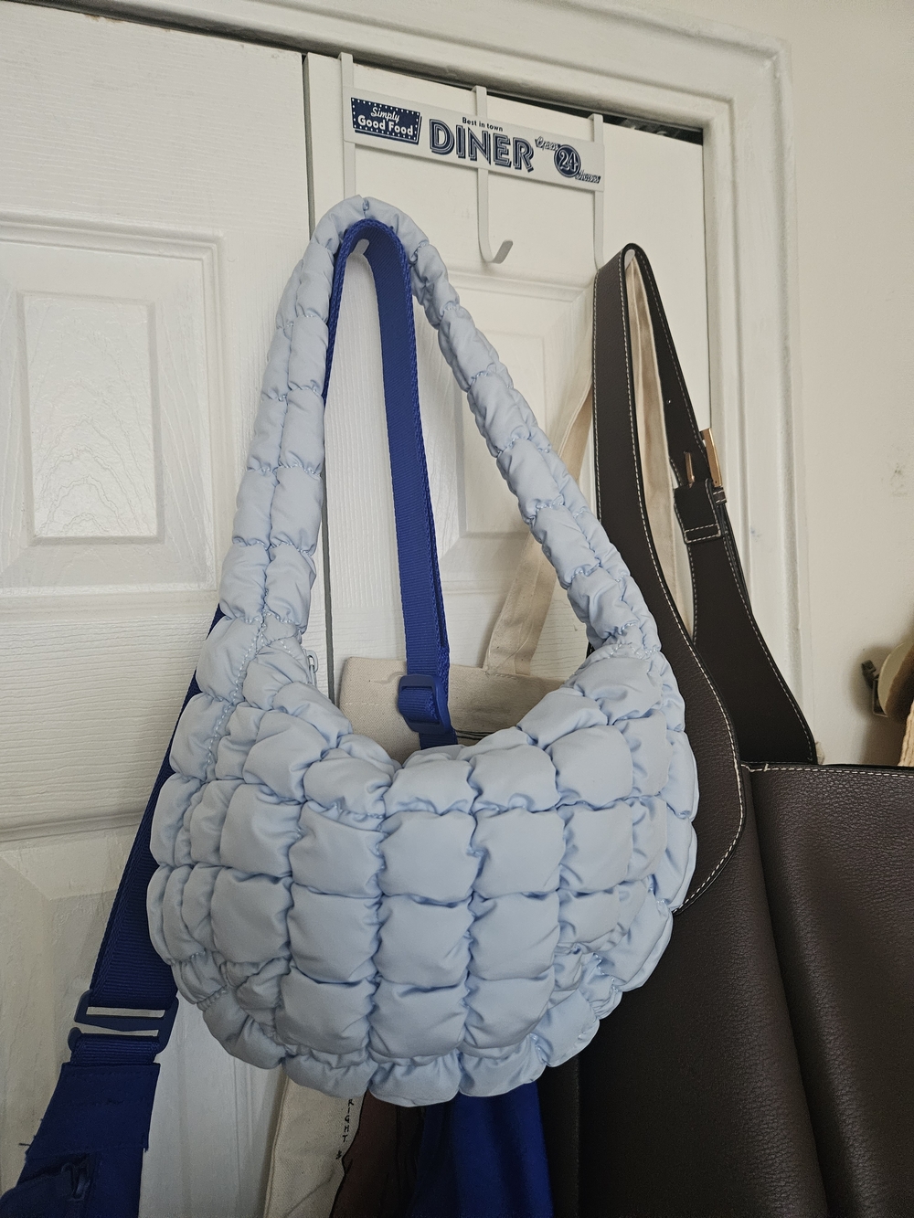 Light Blue Mini Quilted Shoulder Bag - Soft Padded Women’s Purse
